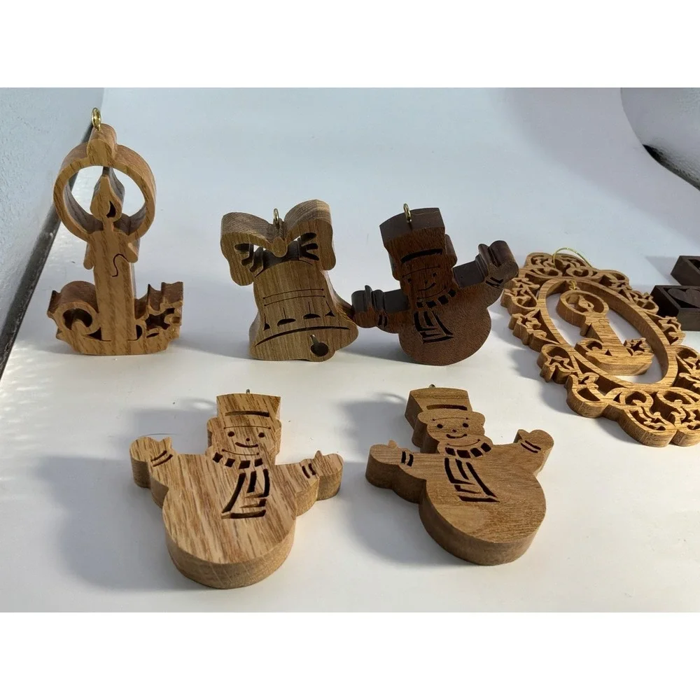 Carved Wood Christmas Ornaments‎ Set Of 7